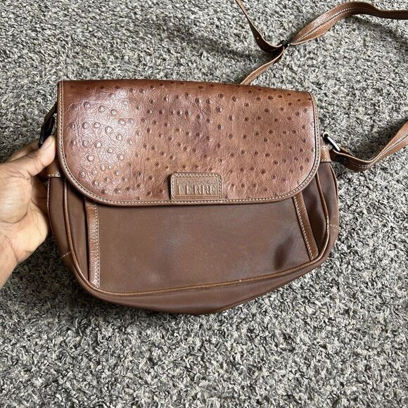 GIANFRANCO FERRE Brown Genuine Ostrich Leather Crossbody Shoulder Bag Vintage - Picture 1 of 9